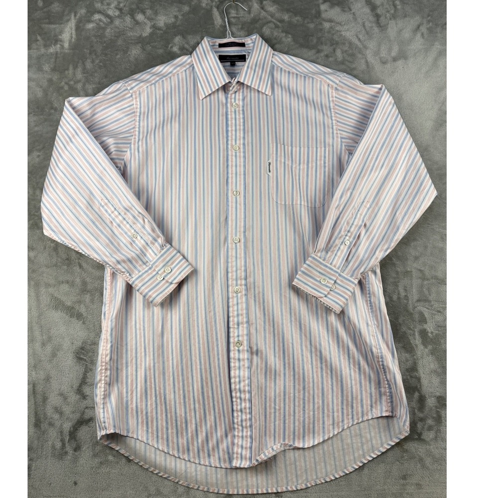 Faconnable Button-Down Mens 16 Blue Pink Striped EUC